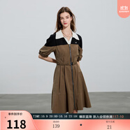 伊布都（ibudu）三彩ibudu2025夏季新款撞色翻領(lǐng)收腰A字連衣裙短裙Polo裙女 咖黑 M 160/84A