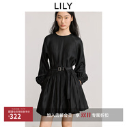 LILY氣球裙2025春法式垂感氣質(zhì)插肩燈籠袖腰帶長袖蓬蓬裙連衣裙女 510黑 M