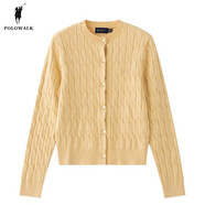 POLOWALK針織衫女打底衫內搭春秋款絞花針織開(kāi)衫春裝外套韓系女裝毛衣夾 黃色 【AM8W53580115】 S (155)
