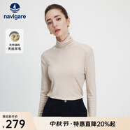 Navigare意大利小帆船女士長袖T恤秋冬季羊毛高領(lǐng)打底衫簡約百搭彈力體恤 霜杏 XL