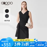 G2000女裝連衣裙2025年春季新款V領不規(guī)則收腰顯瘦時尚潮流連身裙21731 黑色/99 M /36