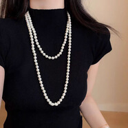 裴南葦珍珠項鏈女款百搭簡(jiǎn)約雙層疊戴頸鏈夸張長(cháng)款毛衣鏈新中式旗袍配飾 白色仿珍珠項鏈1條 150cm