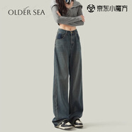 OLDER SEA復古港風水泥灰直筒牛仔褲女2025年新款百搭高腰顯瘦垂感闊腿褲女 水泥灰 常規(guī) L 建議110-120斤