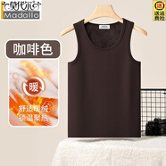 莫代爾保暖背心秋冬季加厚加絨內穿打底衫男士無(wú)袖t恤坎肩吊帶馬甲背心 400g銀狐絨背心-咖啡 M -體重90-110斤