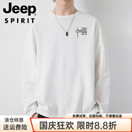 吉普（JEEP）國潮印花長袖T恤男士小圓領內搭汗衫簡約休閑潮流百搭上衣ins秋裝 YX-952-418白色 M