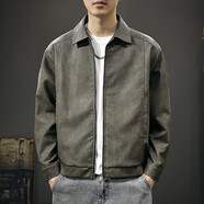 樂(lè )新潮美式復古做舊機車(chē)風(fēng)工裝皮衣男秋冬季新款寬松長(cháng)袖PU皮夾克外套 綠色 M （100-130斤）