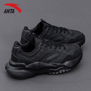 安踏女鞋老爹鞋子2025冬季新款皮面防水女士板鞋女子運動(dòng)鞋 （皮面）黑/象牙白-1 36