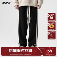 BJHG【2.0】 不計后果春秋環(huán)保麂皮絨串標拼接休閑褲子男潮流直筒長褲 黑色 2XL (160-200斤）