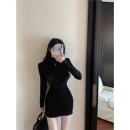 亦貴小媽裙純欲褶皺氣質(zhì)辣妹子內(nèi)搭裙子女黑色收腰顯瘦絕美打底短裙 黑色 S