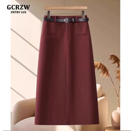 GCRZW輕奢氣質(zhì)半身裙女春秋2025新款開(kāi)叉顯瘦a字西裝中長(cháng)裙毛呢包臀裙 安可拉紅-呢料 -后開(kāi)叉 3XL /31 建議140-150斤