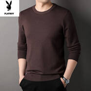 花花公子（PLAYBOY）春秋季針織衫男士圓領(lǐng)薄款長(cháng)袖毛衣休閑T恤內搭男裝秋衣毛t打底衫 深咖色 M 170