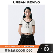 UR2025秋季新款女裝時(shí)尚撞色蝴蝶結系帶修身短袖T恤UYY450123 本白 M