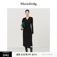 Marisfrolg【羊毛修身連衣裙】瑪絲菲爾冬季新款黑色羊毛收腰連衣裙 黑色 L