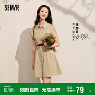 森馬連衣裙女收腰襯衫裙復古休閑夏季美拉德純色短裙101324114030
