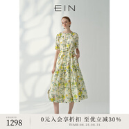 EIN言文藝法式秋日浪漫碎花印花圓領(lǐng)A型五分袖連衣裙秋季新款 淺杏 M