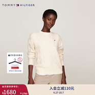 TOMMY HILFIGER【明星同款系列】秋冬女裝絞花肌理休閑通勤內(nèi)搭羊毛衫毛衣 米白色Z00 M （推薦：110-120斤）