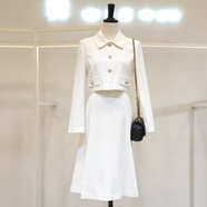 衫槿空2025春秋新款韓式時(shí)尚小香裙長(cháng)袖腰纖細休閑翻領(lǐng)裙女裝 象牙白 S