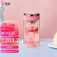 希諾（HEENOOR）雙層抗菌玻璃杯男女士高檔商務(wù)辦公泡茶杯大容量水杯加厚隔熱杯子 淺粉色-200ml-珠光杯蓋 銀離子抗菌版+禮盒裝+帶濾網(wǎng)