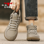 公牛世家（G.N.Shi Jia）男鞋秋季英倫百搭中幫板鞋男戶外防滑皮面高幫運(yùn)動(dòng)休閑鞋 卡其色 39