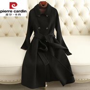 皮爾卡丹（pierre cardin）一件羊絨大衣女2025秋冬新款修身顯瘦過膝赫本風高端羊毛外套 黑色 M