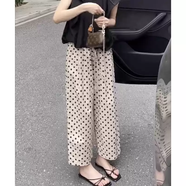 褲子2025新款今年流行爆款夏季棉麻寬褲氣質(zhì)波點(diǎn)九分哈倫羅卜褲 杏色 M M建議96-105斤