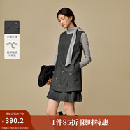 茵曼2025秋冬女裝新款格雷系立體釘珠花閃片拼接圓領(lǐng)無袖連衣裙  深灰色 S