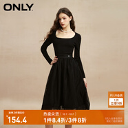 ONLY時(shí)尚復古U領(lǐng)高腰長(cháng)袖中長(cháng)款連衣裙女|123107041 E39 黑美人 XS (155) 76A