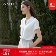 AMII女裝2025夏季新款氣質(zhì)V領(lǐng)連肩短袖T恤女純色直筒支彈力女上衣 白色 XL