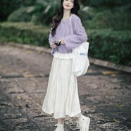 納琳雅Nalinya連衣裙女2025秋裝新款大碼胖mm紫色流蘇毛衣半身裙兩件套 兩件套裝 L (建議100-120斤)