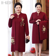 H-KED秋冬婚禮媽媽裝高檔禮服大碼婚宴加肥加大喜婆婆200斤改良連衣裙 秋冬棗紅色312010 3XL 150-165斤