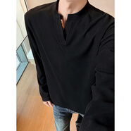 閃爆保暖德絨打底衫V領(lǐng)恤寬松內搭男女疊穿上衣 黑色 M