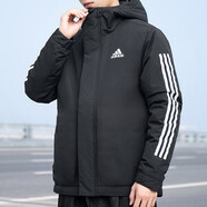 阿迪達(dá)斯 （adidas）外套男裝 2025冬季款運動服健身休閑連帽防風(fēng)保暖三條紋棉服棉襖 8884/黑色經(jīng)典大棉服 M