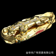 笨笨豆福字金錢豹汽車擺件 大號21合金鑲鉆金錢豹車載香水座擺件 21合金底座錢幣豹