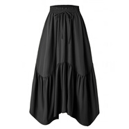 HUALIN FASHION高腰松緊大擺裙女歐美復(fù)古波浪系帶可調(diào)節(jié)長裙 黑色 S