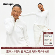 ONEUP華夫格亨利領(lǐng)t恤長(zhǎng)袖美式復(fù)古顯瘦修身打底衫白色百搭休閑上衣 白色 S