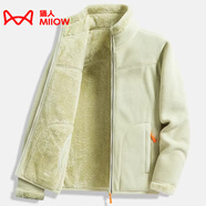 貓人（MiiOW）搖粒絨外套女男情侶抓絨衣加絨冬加厚羊羔絨雙面穿衛衣保暖珊瑚絨 ZZ22028薄荷黃-女 3XL