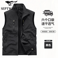 七匹狼（SEPTWOLVES）新款戶(hù)外馬甲男春秋季戶(hù)外寬松大碼坎肩休閑外套爸爸釣魚(yú)背心馬夾 黑色 5XL 建議重191-210斤