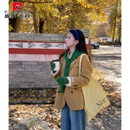 皮爾卡丹短款呢子大衣女2025年新款秋冬季感毛呢外套韓系小個(gè)子西裝領(lǐng) 楓葉黃 【夾棉】 加厚 S