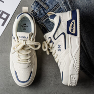 森馬（Senma）男鞋2025新款秋季面包鞋低幫板鞋休閑鞋戶外運(yùn)動(dòng)鞋厚底增高小白鞋 米藍(lán)色 42