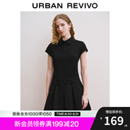 UR七夕【寶藏裙】秋款女裝學(xué)院風(fēng)百褶廓形短袖連衣裙UYY740010 黑色 M