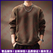 Ehangy男士衛(wèi)衣男高端日系復(fù)古條絨拼接秋季設(shè)計(jì)感潮牌重磅圓領(lǐng)寬松上衣 咖啡 M