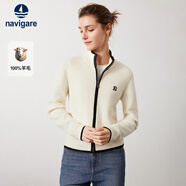 Navigare意大利小帆船羊毛衫女士秋冬季半高領(lǐng)彈力休閑毛衣通勤針織開衫女 科技白/黑 M