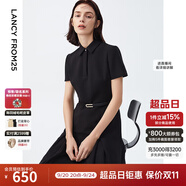 朗姿【尖貨補(bǔ)單】黑白色顯瘦輕禮服襯衫連衣裙女夏新款復(fù)古小黑裙裙子 黑色 M 160/80A