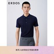 ERDOS 桑蠶絲小翻領(lǐng)短袖簡約休閑翻花真絲男POLO衫 藏藍 175/96A/L