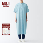 無(wú)印良品（MUJI）女式 涼爽 五分袖 襯衫連衣裙 BCL65C3S 襯衫裙裙子長(cháng)裙 綠色條紋 L(165/88A)
