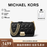 MICHAEL KORS禮物輕奢MK女包SLOAN皮質(zhì)鏈條單肩斜挎包小號(hào)黑色/金色