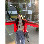 針織衫開(kāi)衫女紅色冰絲防曬開(kāi)衫女夏季薄款外搭針織外套后背蝴蝶結 紅色開(kāi)衫 S