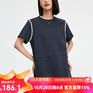 雲(yún)上生活「懶懶裙」撞色貝殼繡連衣裙慵懶T恤裙夏女L8365X 藏青色 L