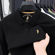 POLO SPORT秋季保羅男士POLO衫棉美式休閑長(cháng)袖T恤中青年小馬標上衣潮 C8912黑色 M
