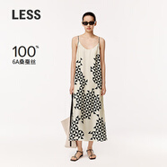 LESS夏氣質(zhì)桑蠶真絲吊帶長(cháng)款連衣裙幾何圖案小A擺度假風(fēng)2O4G10960 973米黑雙色 M